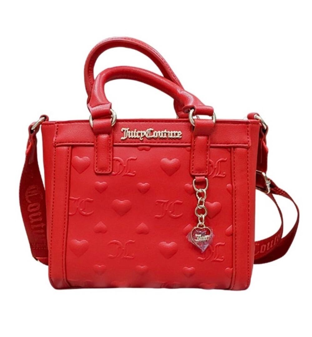 Juicy Couture Red Embossed Heart Satchel Crossbody Bag Gold Hardware